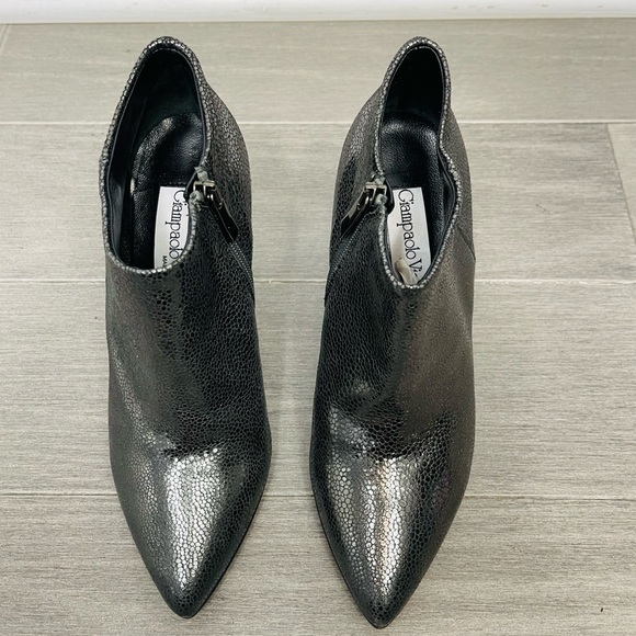 Giampaolo Viozzi Metallic Crackle Leather Ankle Boots Block Heel Booties Italy 7 - Picture 5 of 16